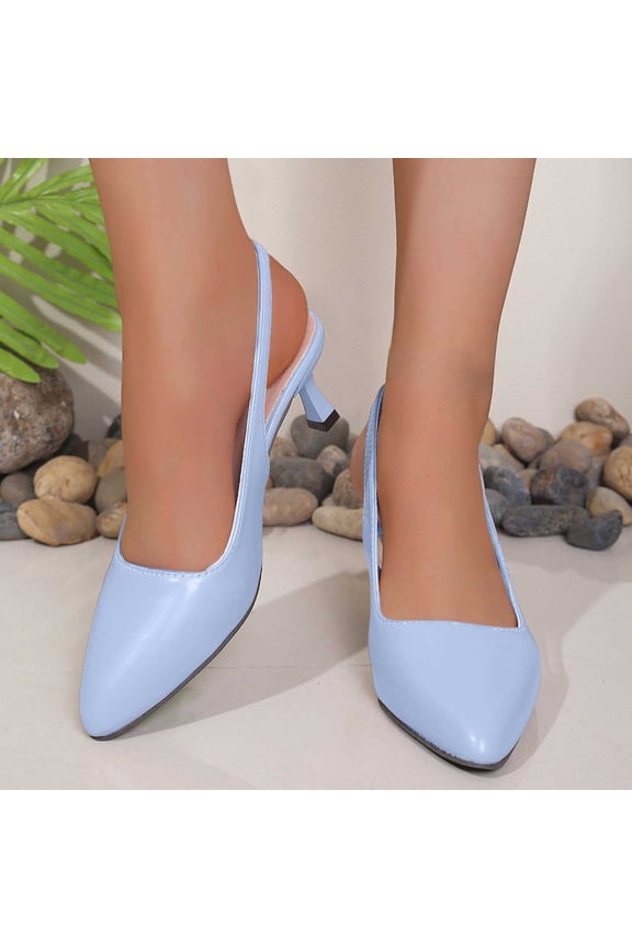 Pointed Toe Slingback Kitten Heels for Women Low Heel Pointed Toe Pumps formal Dress Shoes Sling Back Heels Blue 5.5(36)