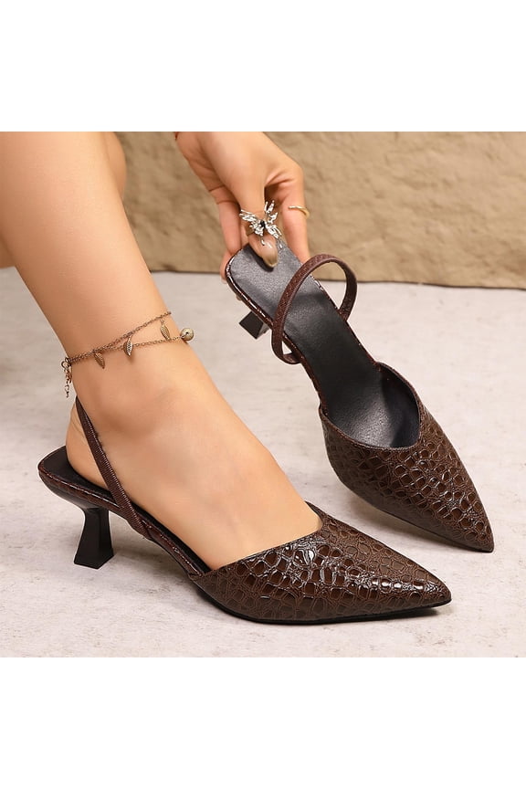 Pointed Toe Slingback Kitten Heels for Women Low Heel Pointed Toe Pumps formal Dress Shoes Sling Back Heels Brown 7.5(40)