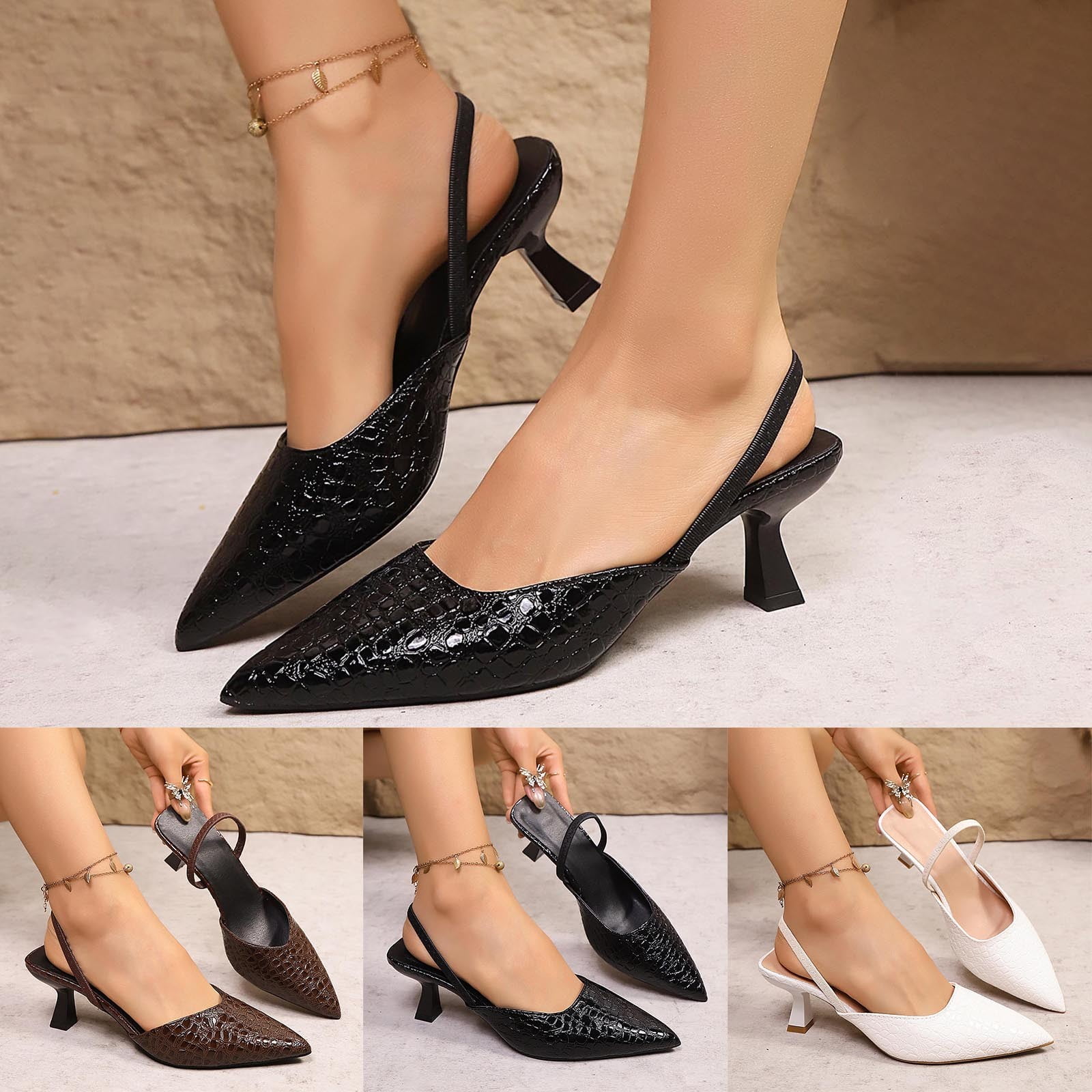 Miluxas Pointed Toe Slingback Kitten Heels for Women Low Heel Pointed Toe Pumps formal Dress Shoes Sling Back Heels White 9.5(43), Women's Miluxas Pointed Toe Slingback Kitten Heels for Women Low Heel Pointed Toe Pumps formal Dress Shoes Sling Back Heels White 9.5(43), Women's