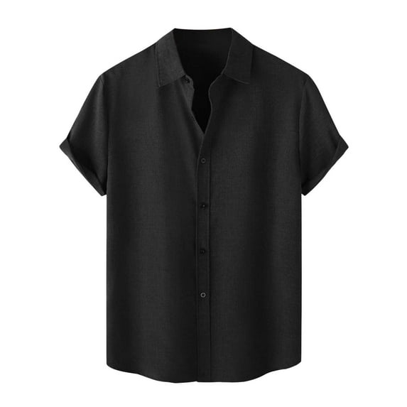 Miluxas Polo Shirts for Men Men Casual Solid Turndown Short Sleeve Button Closure Shirt Hawaii Blouse Black 4(M)
