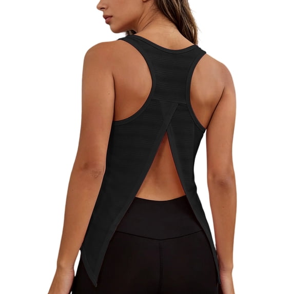 Miluxas Racerback Workout Tank Tops for Women Split Open Back Athletic Sports T Shirts Sleeveless V Neck Tunic Tank Tops for Gym Yoga Running Black