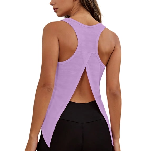 Miluxas Racerback Workout Tank Tops for Women Split Open Back Athletic Sports T Shirts Sleeveless V Neck Tunic Tank Tops for Gym Yoga Running Purple