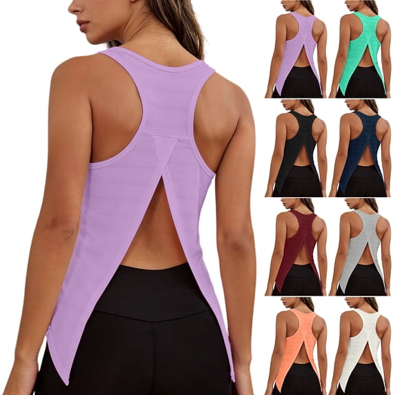 Miluxas Racerback Workout Tank Tops for Women Split Open Back Athletic Sports T Shirts Sleeveless V Neck Tunic Tank Tops for Gym Yoga Running White
