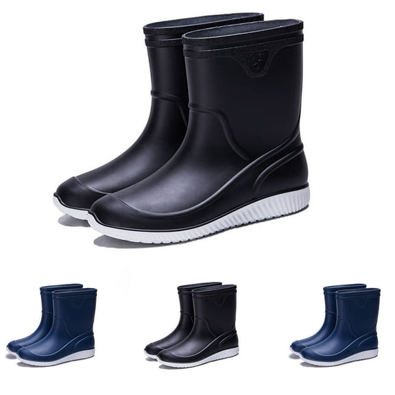 Miluxas Rain Boots for Men Waterproof Fashionable Rubber Boots Non-slip Outdoor Garden Boots Mid Calf Muck Work Shoes Comfort Lightweight Rainboots for Fishing Climbing Blue 9(44)