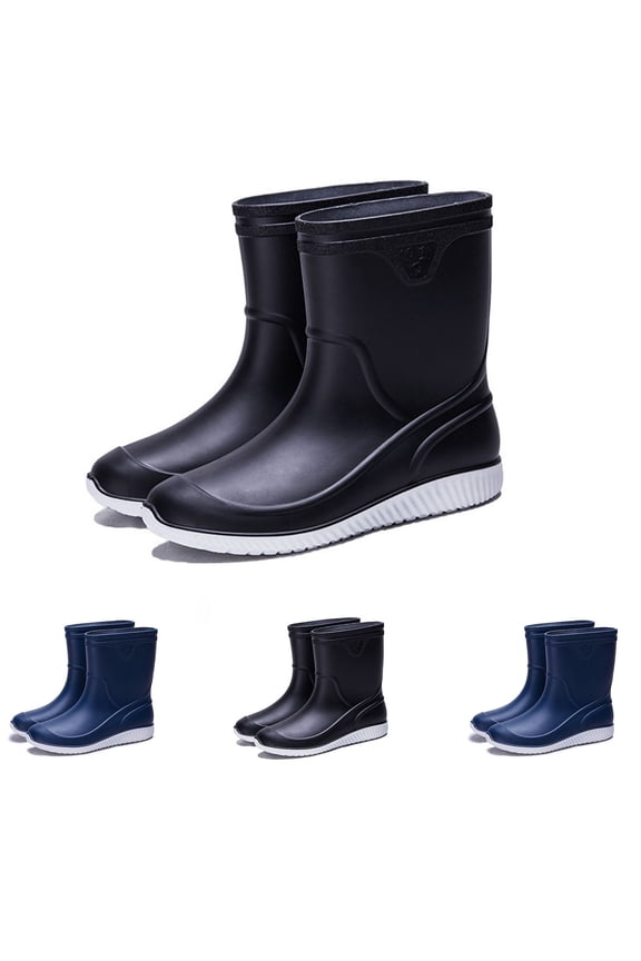 Rain Boots for Men Waterproof Fashionable Rubber Boots Non-slip Outdoor Garden Boots Mid Calf Muck Work Shoes Comfort Lightweight Rainboots for Fishing Climbing Blue 9(44)