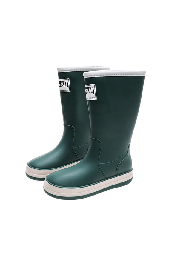 Rain Boots for Women, Waterproof Ladies Tall Knee High Rubber boots,Comfort Garden Boots Anti-Slip Flat Women Rain Shoes Outdoor Green 8.5(41)