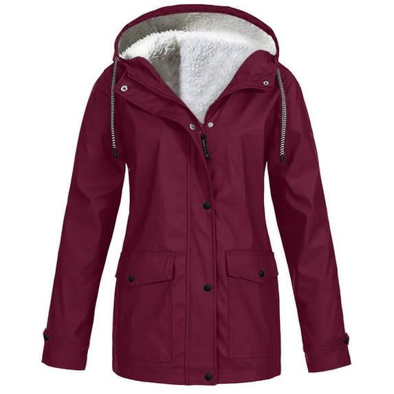 Miluxas Rain Coats for Women Waterproof with Hood Lightweight Casual Anorak Travel Hiking Jackets with Pockets Wine 14(XXXL)