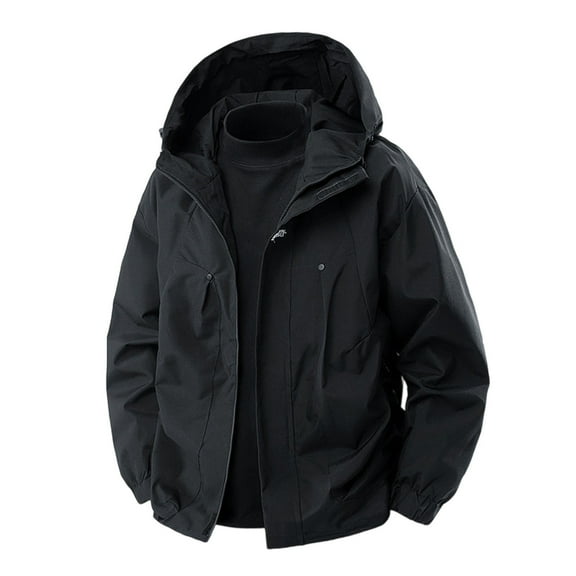 Miluxas Rain Jackets for Men Water Resistant Softshell Raincoat Full Zipper Hiking Jackets Outdoor Quick Dry Hoodies Black XXXL(XXXL)