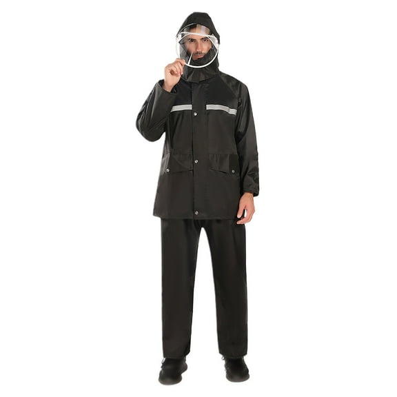 Miluxas Rain Suit Waterproof Jacket and Trouser Suit Raincoat for Men and Women Outdoor All-Sport Breathable Anti-storm Black