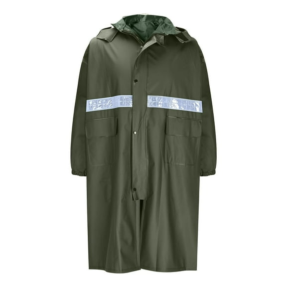 Miluxas Reflective Hooded Rain Ponchos for Men Women Waterproof Jacket Unisex Long Raincoat Outdoor Windbreaker Trench Coat Army Green XXXL(XXXL)