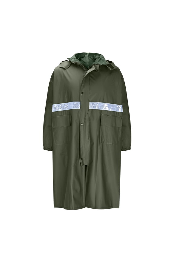 Reflective Hooded Rain Ponchos for Men Women Waterproof Jacket Unisex Long Raincoat Outdoor Windbreaker Trench Coat Army Green XXXXL(XXXXL)