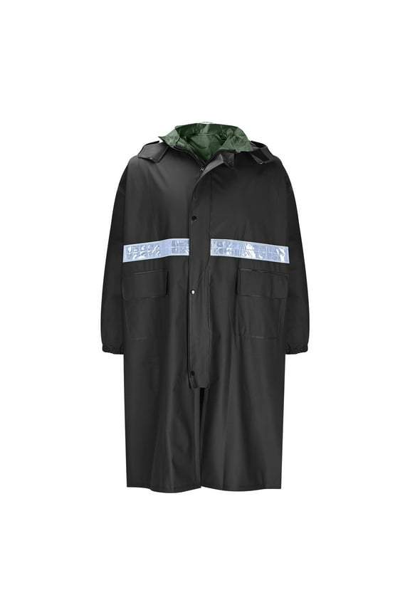Reflective Hooded Rain Ponchos for Men Women Waterproof Jacket Unisex Long Raincoat Outdoor Windbreaker Trench Coat Black XXXXL(XXXXL)