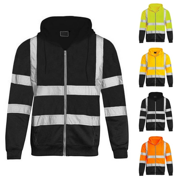 Miluxas Reflective Shirts for Men High Visibility Safety Hoodie Casual Fit Hi Vis Hoodies Long Sleeve Zip Up Comfort Jacket Yellow