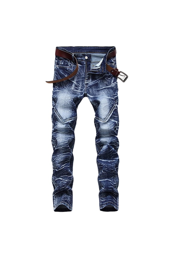 Ripped Distressed Jeans for Men Slim Fit, Men's Fashion Design Streetwear Destroyed Jeans Pants Stretch Fit Blue