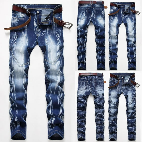 Miluxas Ripped Distressed Jeans for Men Slim Fit, Men's Fashion Design Streetwear Destroyed Jeans Pants Stretch Fit Light Blue