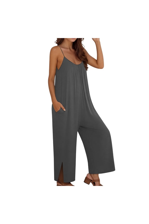 Rompers for Women Summer Casual One Piece Jumpsuits Trendy Split Wide Leg Overalls Beach Vacation Travel Clothes Gray XXL(XXL)