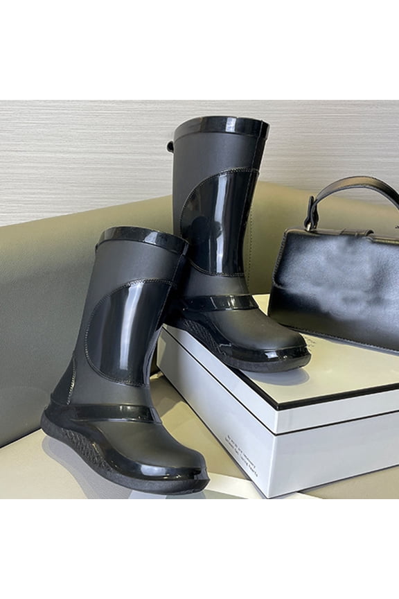 Rubber Boots for Women, Outdoor Durable Slip-resistant Rubber Sole Mid Calf Waterproof Rain Boots, for Farming Garden Work Fishing Boots Black 6.5(38)