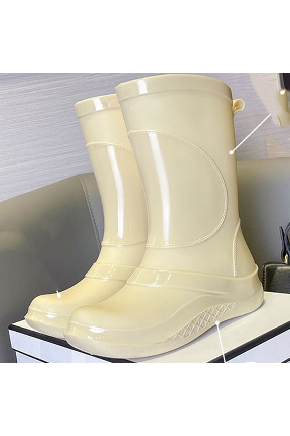 Rubber Boots for Women, Outdoor Durable Slip-resistant Rubber Sole Mid Calf Waterproof Rain Boots, for Farming Garden Work Fishing Boots Yellow 6(37)