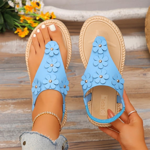 Miluxas Sandals Women Flat Shoes: Dressy Summer Bohemian Flats Shoes for Women Sandals Comfortable Ankle Strap Outdoor Walking Sky Blue 7(39)