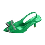 Miluxas Sandals for Women High Heels Pointed Toe Rhinestone Shallow Mouth Suede Stiletto office Wedding Dress Shoes Green 5.536
