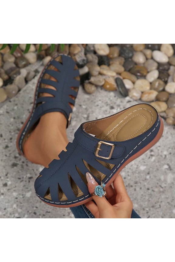 Sandals for Women Wedge Platform Slide Sandals Slip on Open Toe High Heels Fashion Walking Shoes Navy 6(37)