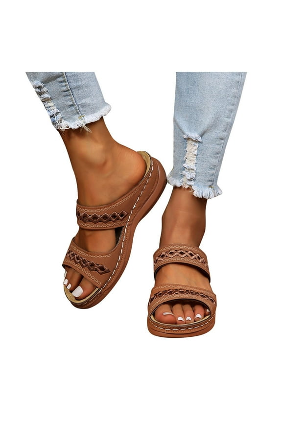 Sandals for Women Wedge Shoes : Slip On Dressy Summer Comfortable Slides Sandals Lightweight Memory Foam Platform Shoes Brown 8.5(41)