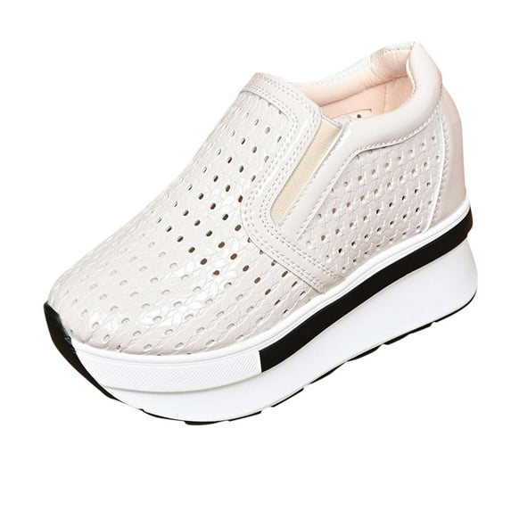 Miluxas Sandals for Women,Women's Fashion Sneakers Closed Toe Women Hollow Out Wedge Breathable Comfortable Dress Business Casual Shoes Beige 8.5(41)