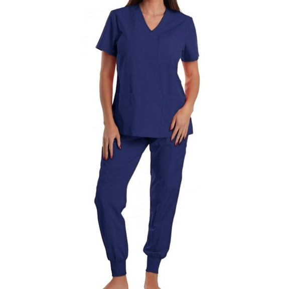 Miluxas Scrubs Set for Women Nurse Uniform V Neck Top and Jogger Pants Nurse Workwear Navy XL(XL)
