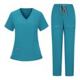 thumbnail image 1 of Miluxas Scrubs for Women Set Modern V-Neck Top & Jogger Pants Athletic Nursing Uniform Solid Stretch Workwear Sky Blue S(S), 1 of 4