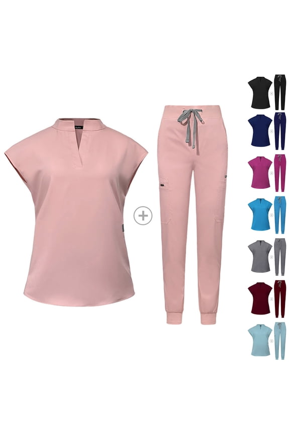 Scrubs for Women Set Modern V Neck Top&Drawstring Pants for Nurse Esthetician Workwear Scrub Joggers Women Slim Fit Wine 10(XL)