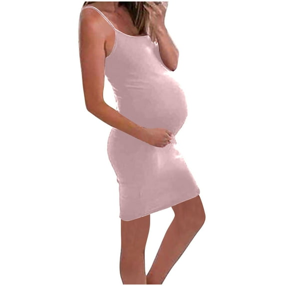 Miluxas Seamless Maternity Dress Sleeveless Bodycon Dress Pregnancy Shapewear for Baby Shower Dress Maternity Clothes for Women Pink 10(XL)