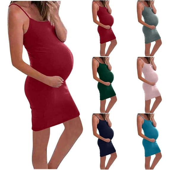 Miluxas Seamless Maternity Dress Sleeveless Bodycon Dress Pregnancy Shapewear for Baby Shower Dress Maternity Clothes for Women