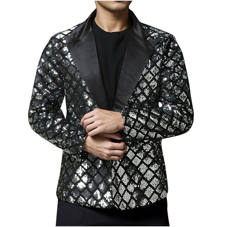 Sequin Jacket Mens Adult Silver Sequin Jacket Mens Adult Silver