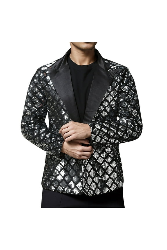 Sequin Blazer Sparkle Suit Disco Prom Jacket Party Shiny Tuxedo Banquet Celebration Fashion Sport Coat for Mens Adult Silver 12(XXL)