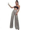 thumbnail image 1 of Miluxas Sequin Pants Women Sparkle Wide Leg Flare Elastic High Waist Disco Glitter Pants Gray 8(L), 1 of 6