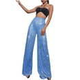 thumbnail image 1 of Miluxas Sequin Pants Women Sparkle Wide Leg Flare Elastic High Waist Disco Glitter Pants Sky Blue 12(XXL), 1 of 5