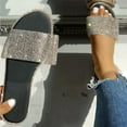 thumbnail image 1 of Miluxas Sequin Sandals Summer Women's Rhinestone Sandals Glitter Strappy Round Open Toe Slide Flat Sandals Black 8.5(41), 1 of 6
