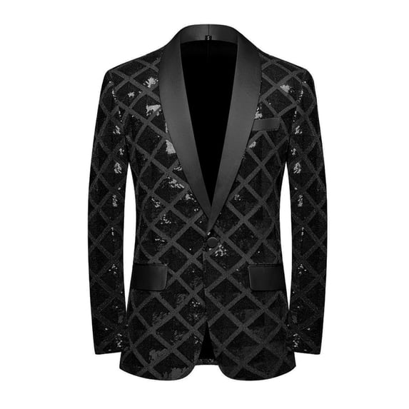 Miluxas Sequins Jackets Mens Shiny Blazer Party Wedding Banquet Blazer Prom Tuxedo Black