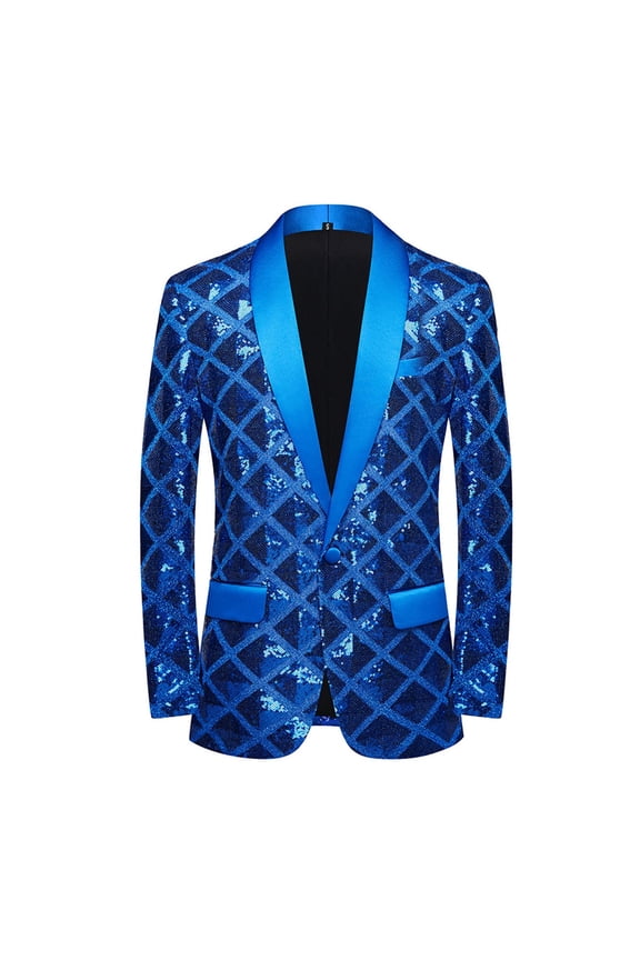 Sequins Jackets Mens Shiny Blazer Party Wedding Banquet Blazer Prom Tuxedo Blue