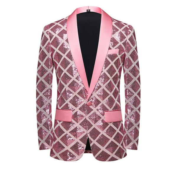 Miluxas Sequins Jackets Mens Shiny Blazer Party Wedding Banquet Blazer Prom Tuxedo Pink