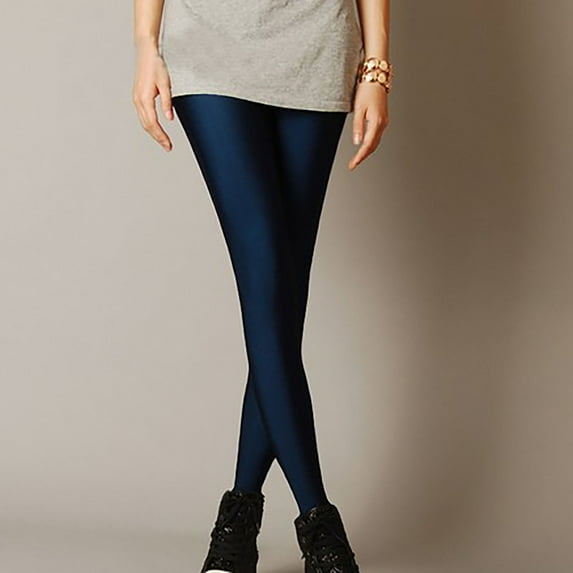 Miluxas Shiny Leggings High Waist Neon Leggings Elastic Stretch Skinny Comfy Lightweight Pants Tights Disco Party Rave Navy 10(XL)