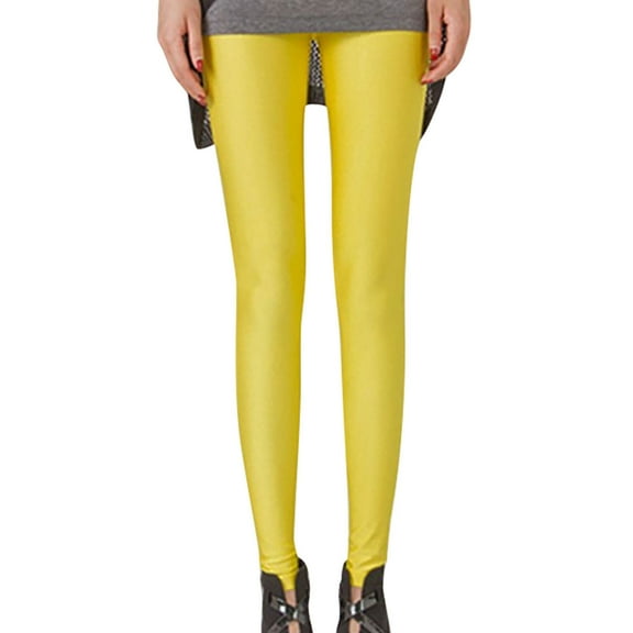 Miluxas Shiny Leggings High Waist Neon Leggings Elastic Stretch Skinny Comfy Lightweight Pants Tights Disco Party Rave Yellow 10(XL)