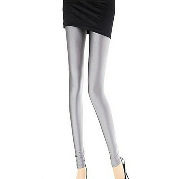 Miluxas Shiny Leggings High Waist Neon Leggings Elastic Stretch Skinny Comfy Lightweight Pants Tights Disco Party Rave Gray 4(S)