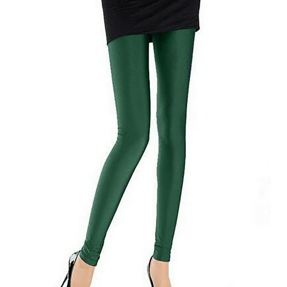 Miluxas Shiny Leggings High Waist Neon Leggings Elastic Stretch Skinny Comfy Lightweight Pants Tights Disco Party Rave Green 4(S)
