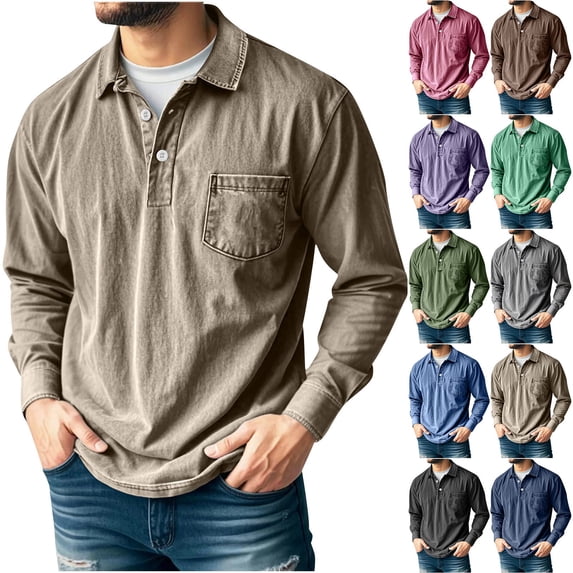 Miluxas Shirt for Men Pullover Long Sleeve Shirt Casual Work Collared Shirt with Pocket Half Button Up Top Purple