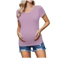 thumbnail image 1 of Miluxas Short Sleeve Maternity Tops Shirts Clearance Solid Ruched Sides Casual Mama Pregnancy Blouses Clothes Purple 12(XXL), 1 of 8