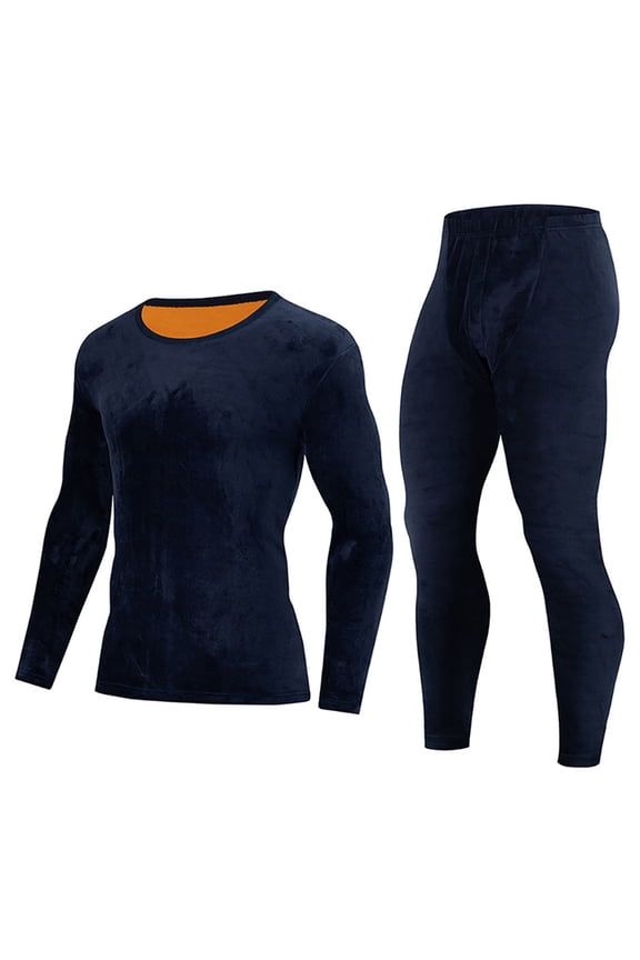 Silk thermal Underwear Set Thickened Seamless Autumn Clothes Autumn Pants High Elastic Round Neck thermal Slim Fit Men Navy