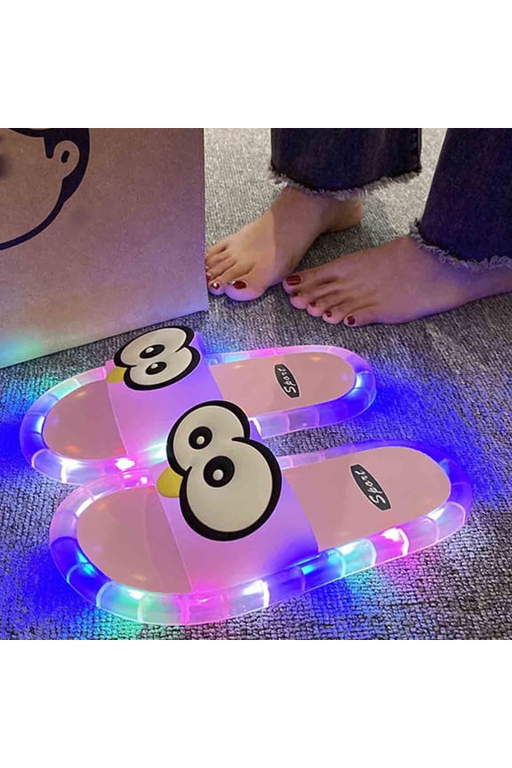 Slide Sandals Women Light Up Cartoon Slides Flat Non Slip Comfortable Lightweight Quick Dry Summer Slippers Pink 5.5-6(36)