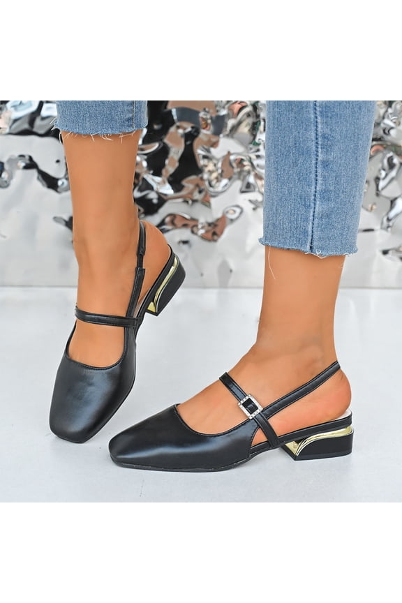 Slingback Flats for Women Low Heels Closed Pointed Toe Ankle Strap Pumps Comfortable Walking Wedding Party Dress Shoes Black 6(37)