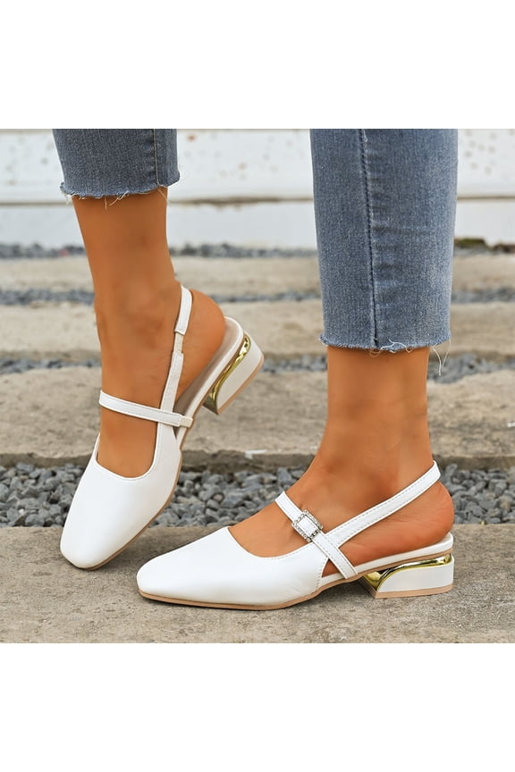 Slingback Flats for Women Low Heels Closed Pointed Toe Ankle Strap Pumps Comfortable Walking Wedding Party Dress Shoes White 6(37)